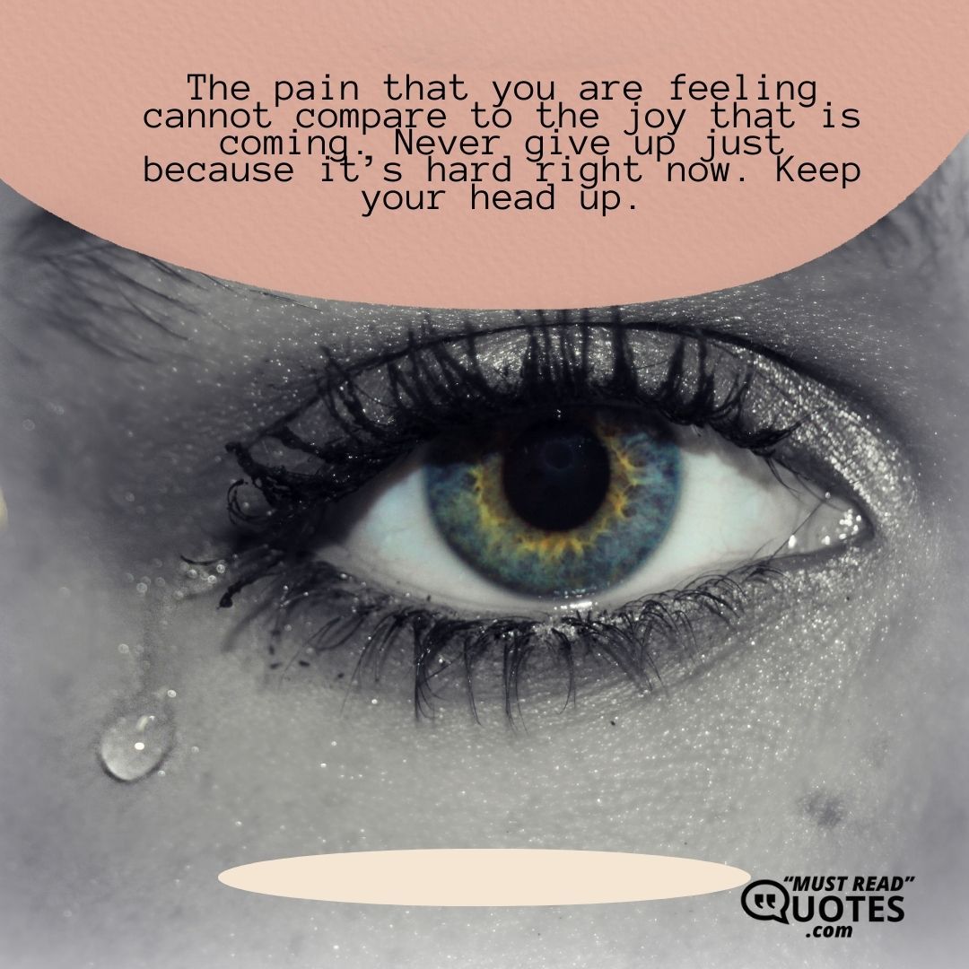 The pain that you are feeling cannot compare to the joy that is coming. Never give up just because it’s hard right now. Keep your head up.