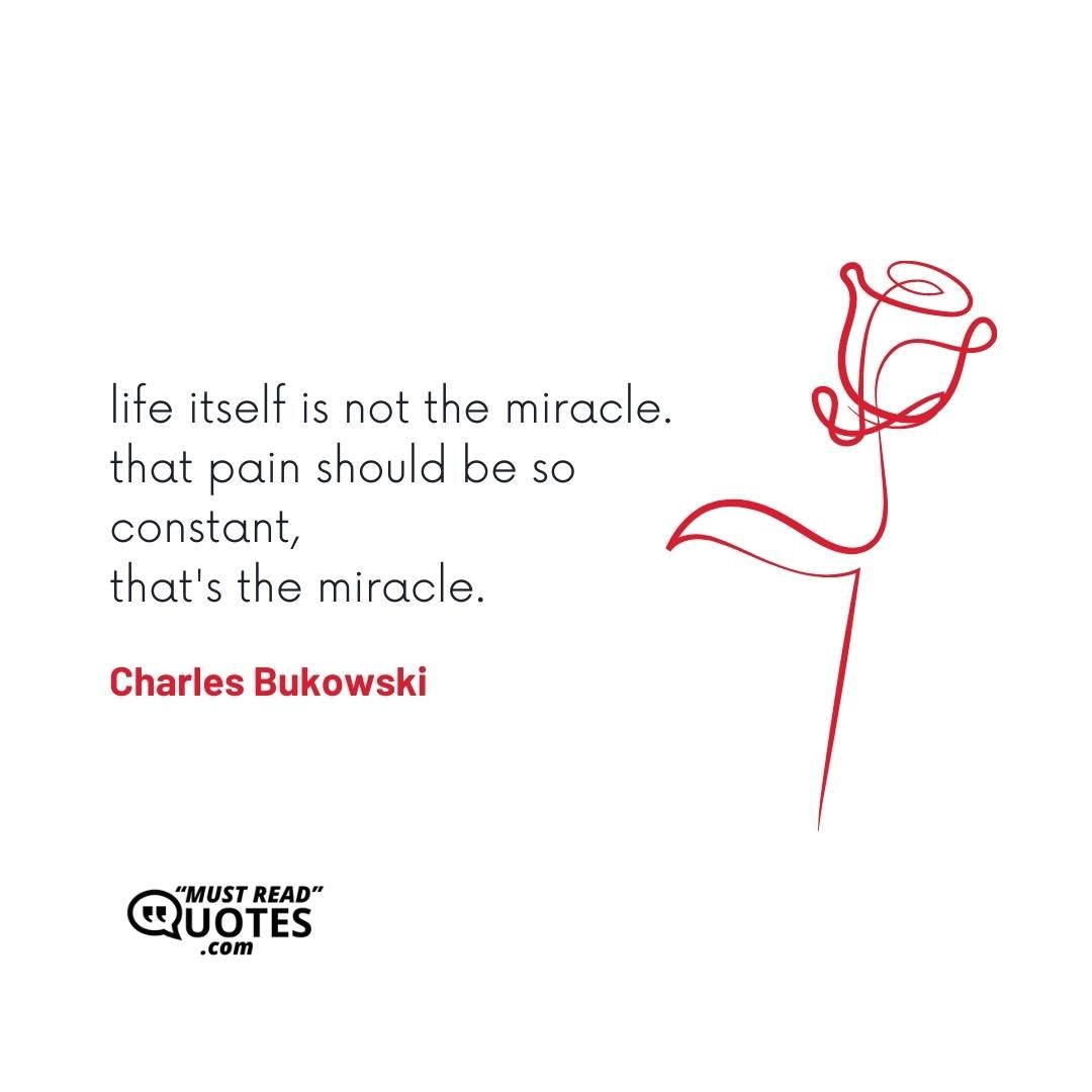 life itself is not the miracle. that pain should be so constant, that's the miracle.
