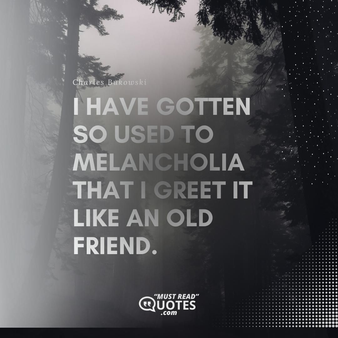 I have gotten so used to melancholia that I greet it like an old friend.