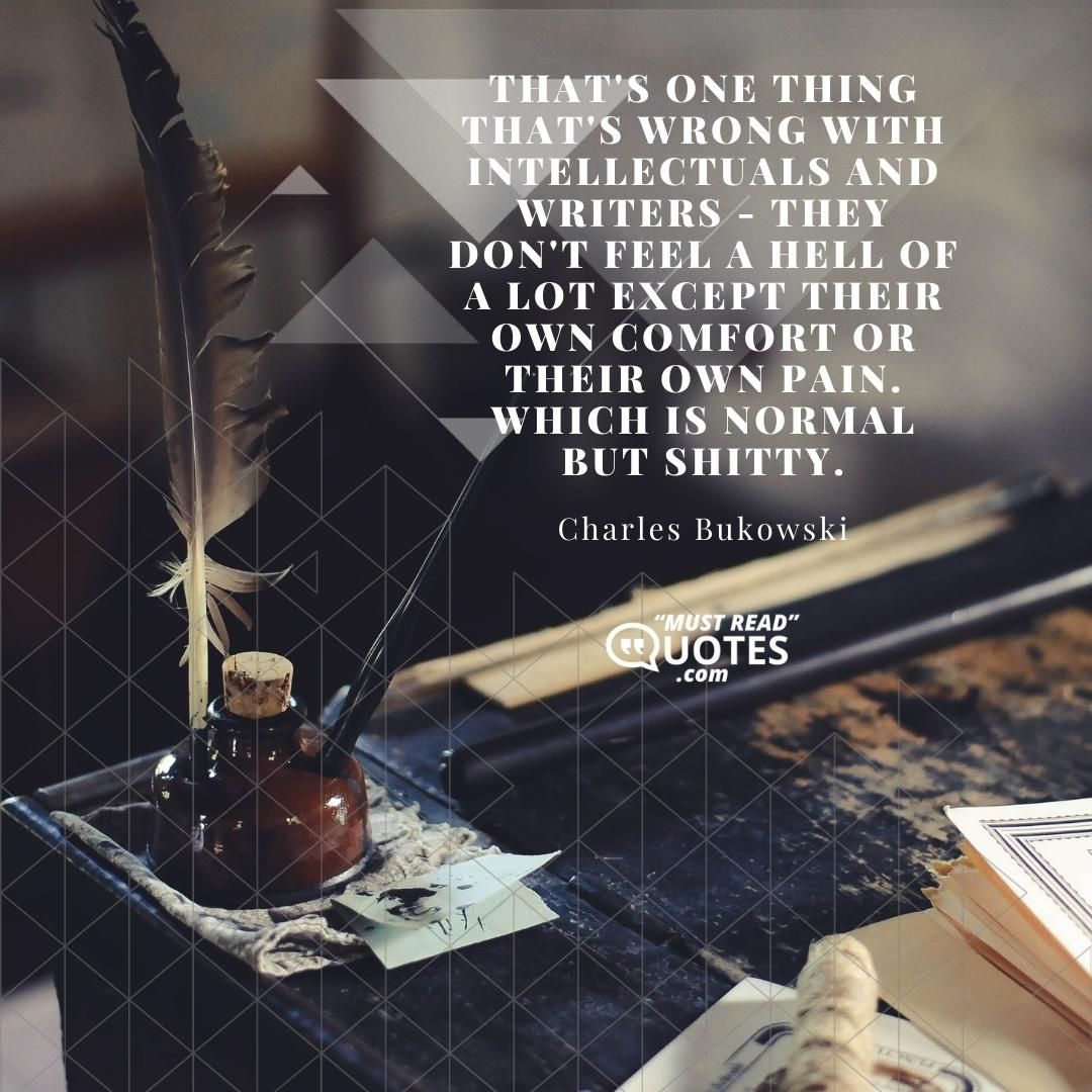That's ONE thing that's wrong with intellectuals and writers - they don't feel a hell of a lot except their own comfort or their own pain. Which is normal but shitty.