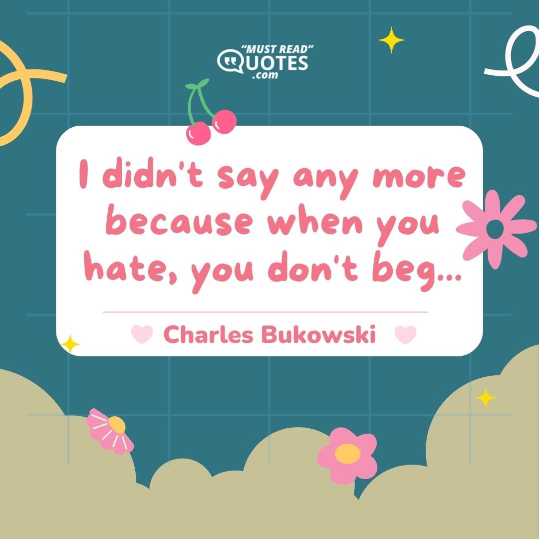 I didn't say any more because when you hate, you don't beg...
