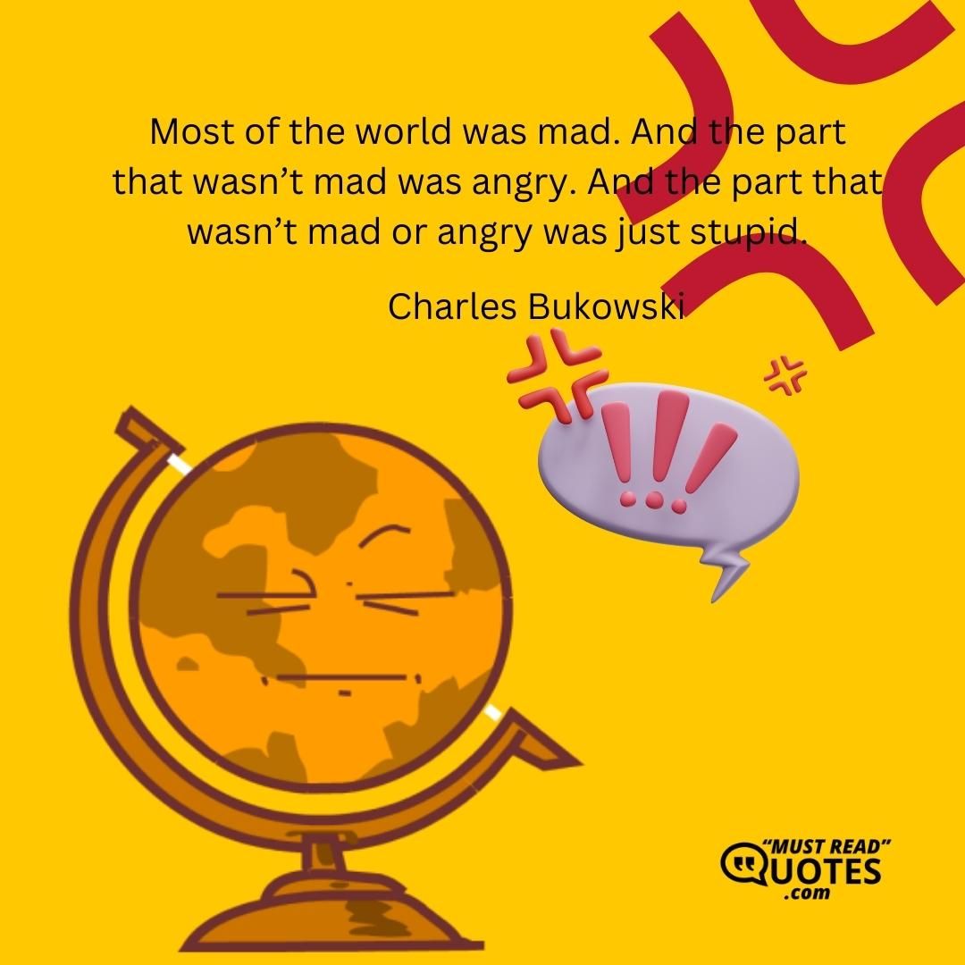 Most of the world was mad. And the part that wasn’t mad was angry. And the part that wasn’t mad or angry was just stupid.