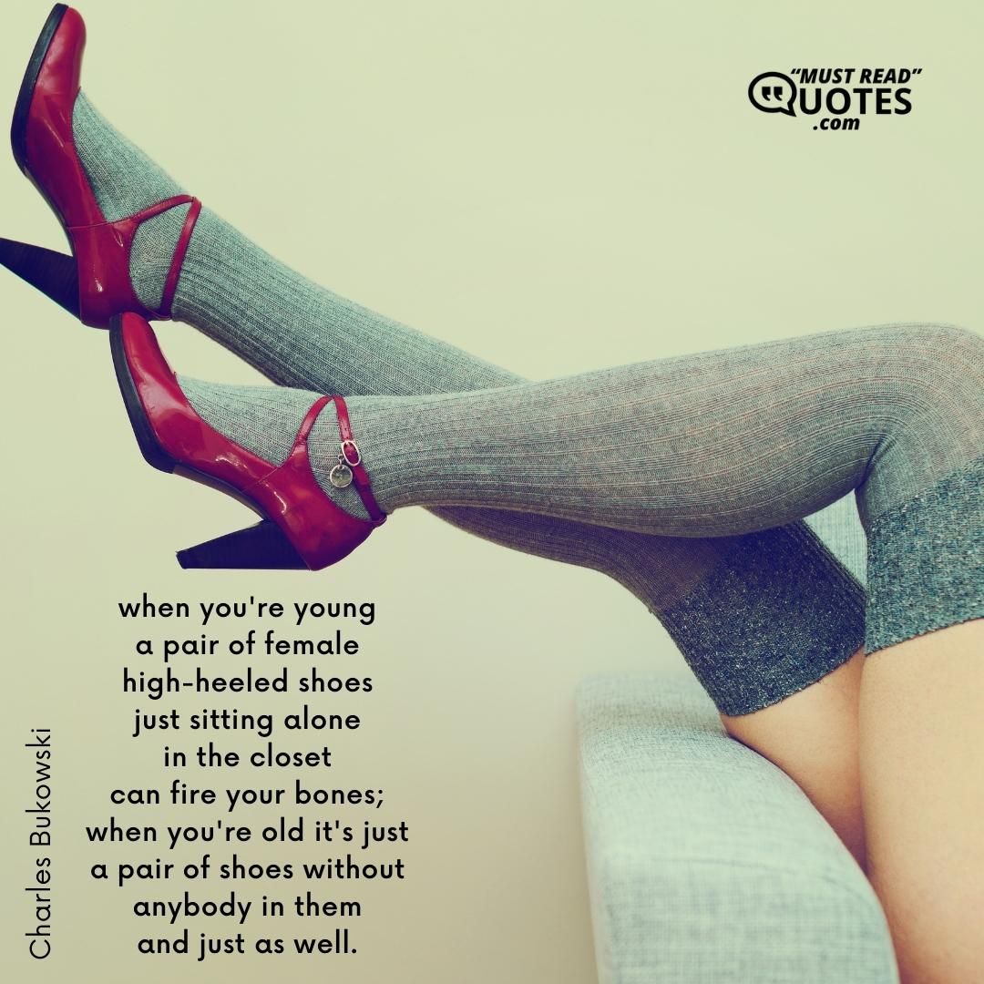 when you're young a pair of female high-heeled shoes just sitting alone in the closet can fire your bones; when you're old it's just a pair of shoes without anybody in them and just as well.