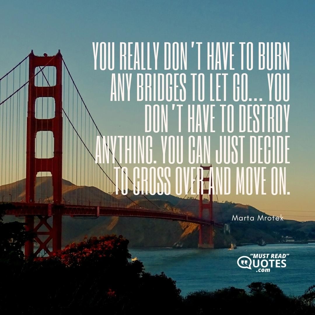 You really don’t have to burn any bridges to let go… You don’t have to destroy anything. You can just decide to cross over and move on.