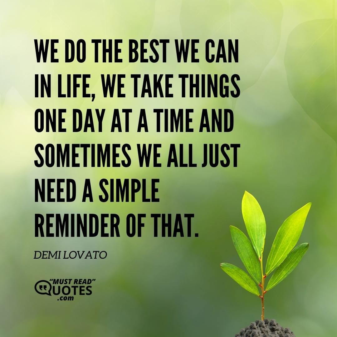 We do the best we can in life, we take things one day at a time and sometimes we all just need a simple reminder of that.