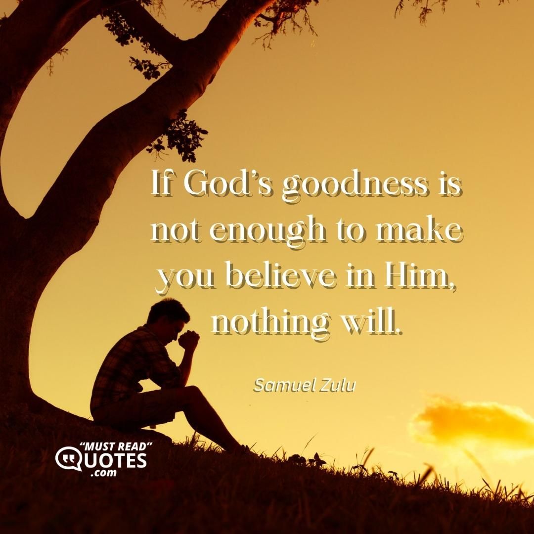 If God’s goodness is not enough to make you believe in Him, nothing will.