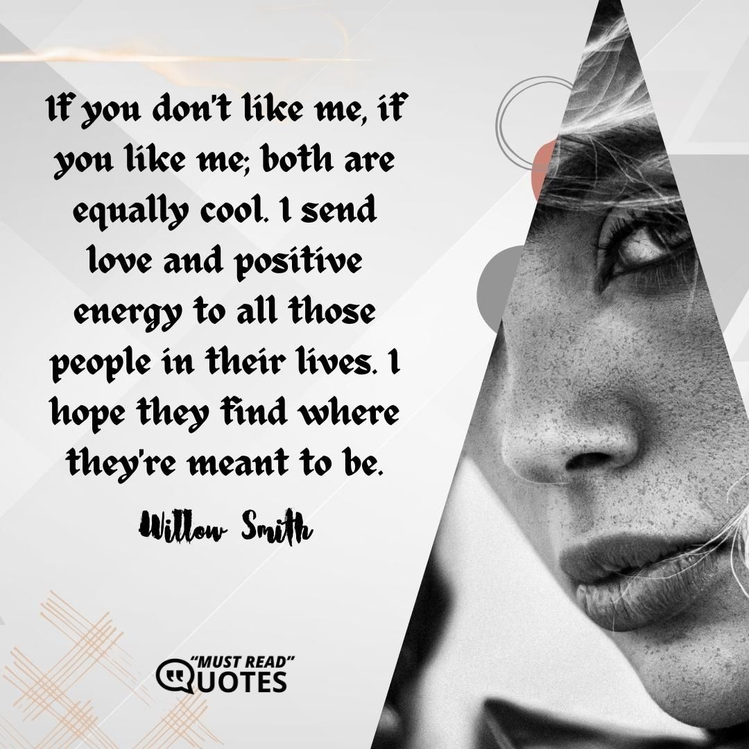 If you don't like me, if you like me; both are equally cool. I send love and positive energy to all those people in their lives. I hope they find where they're meant to be.