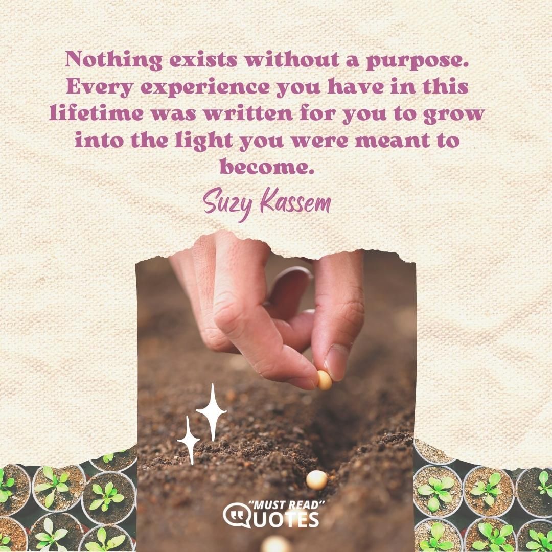Nothing exists without a purpose. Every experience you have in this lifetime was written for you to grow into the light you were meant to become.