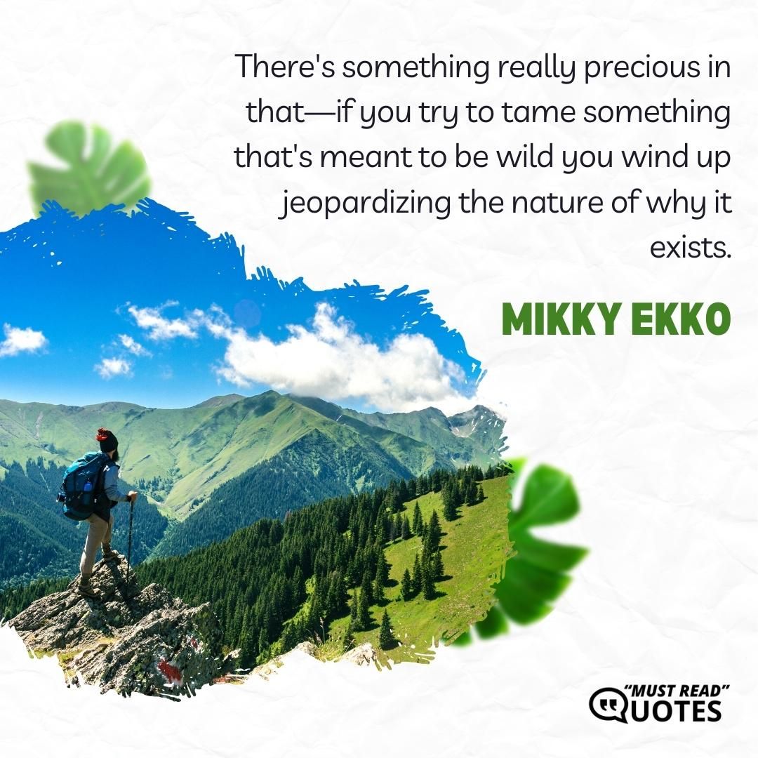 There's something really precious in that—if you try to tame something that's meant to be wild you wind up jeopardizing the nature of why it exists.