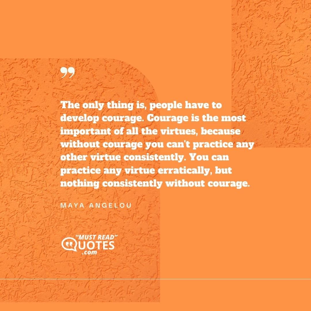 The only thing is, people have to develop courage. Courage is the most important of all the virtues, because without courage you can't practice any other virtue consistently. You can practice any virtue erratically, but nothing consistently without courage.