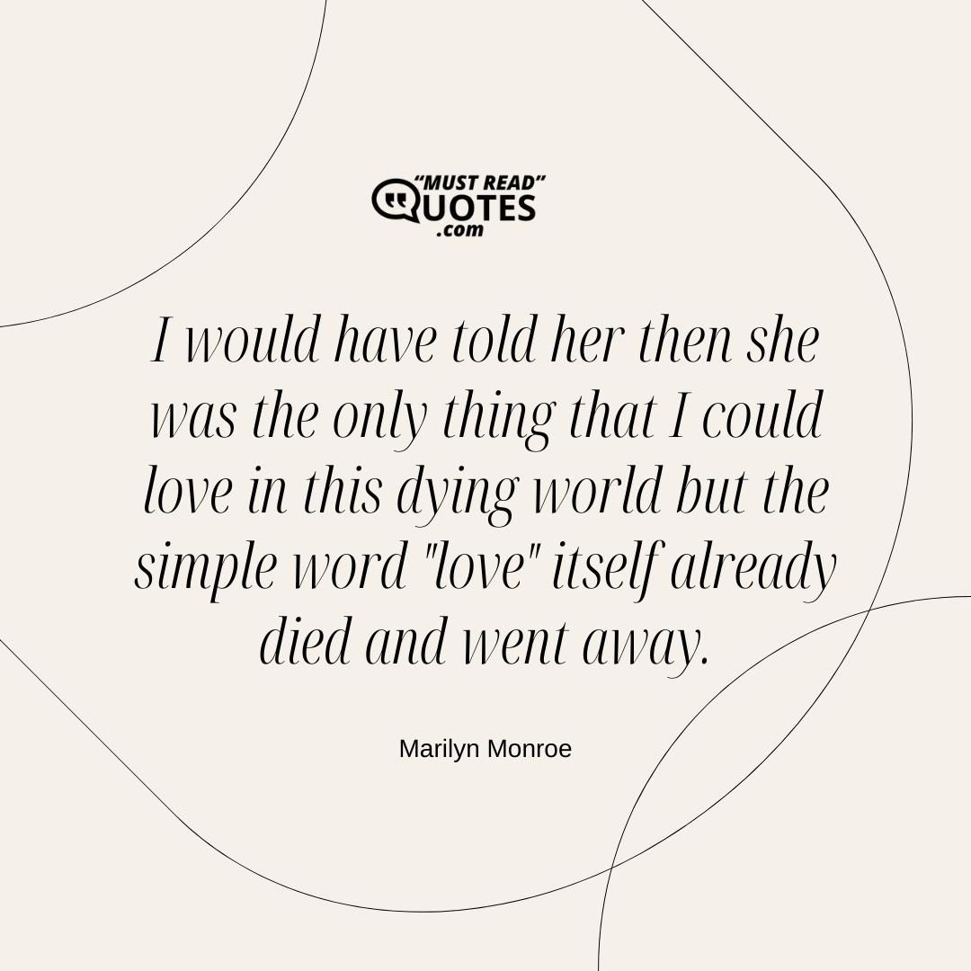 I would have told her then she was the only thing that I could love in this dying world but the simple word "love" itself already died and went away.