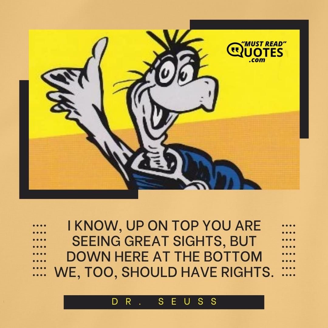 I know, up on top you are seeing great sights, but down here at the bottom we, too, should have rights.