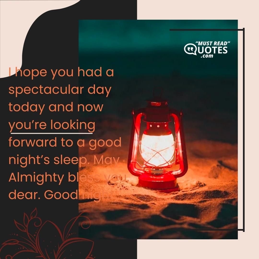 I hope you had a spectacular day today and now you’re looking forward to a good night’s sleep. May Almighty bless you, dear. Good night.
