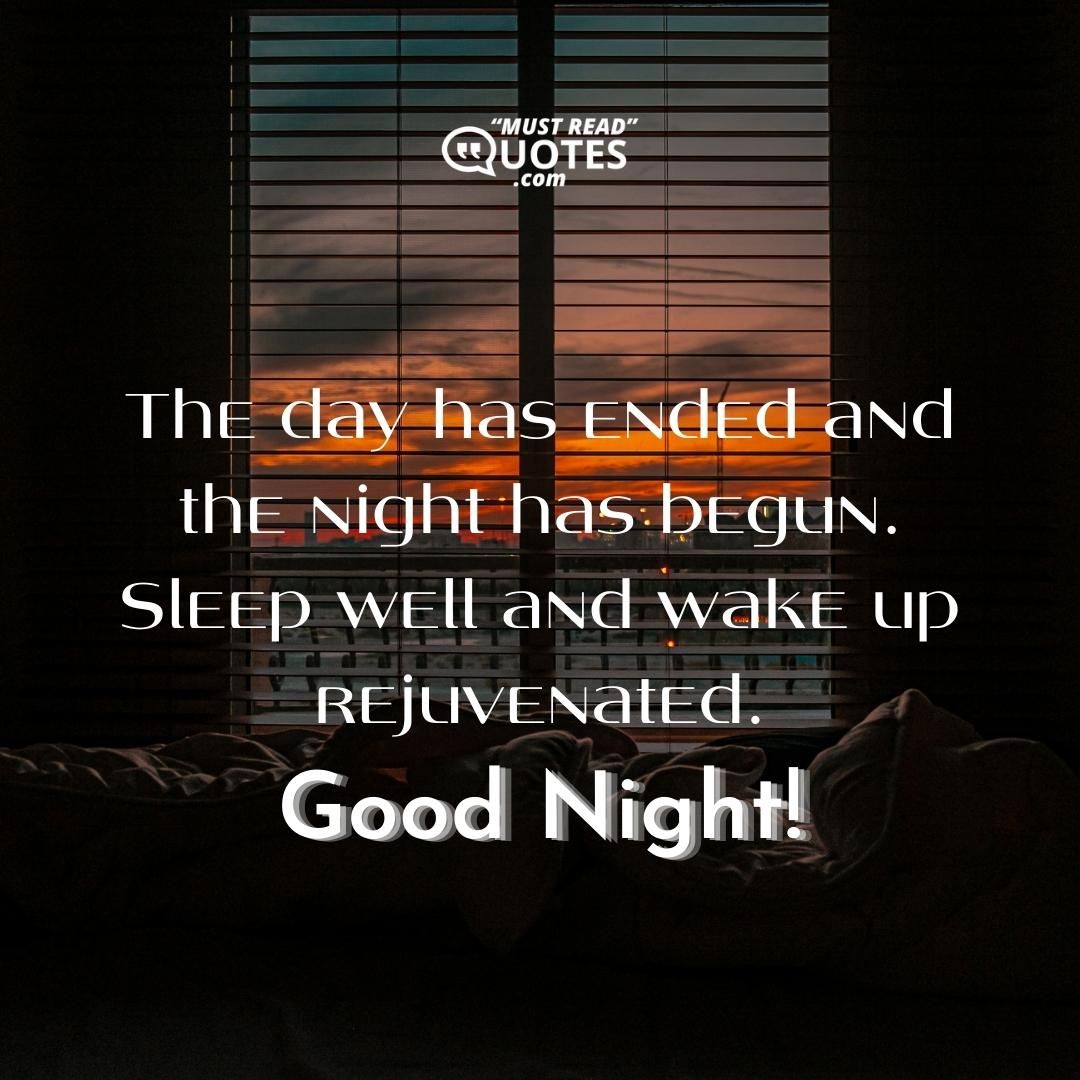 The day has ended and the night has begun. Sleep well and wake up rejuvenated. Good Night!