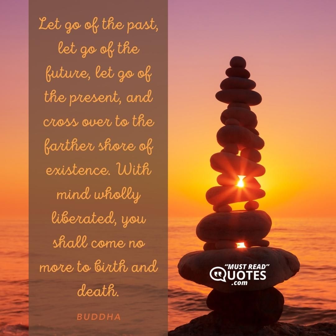 Let go of the past, let go of the future, let go of the present, and cross over to the farther shore of existence. With mind wholly liberated, you shall come no more to birth and death.