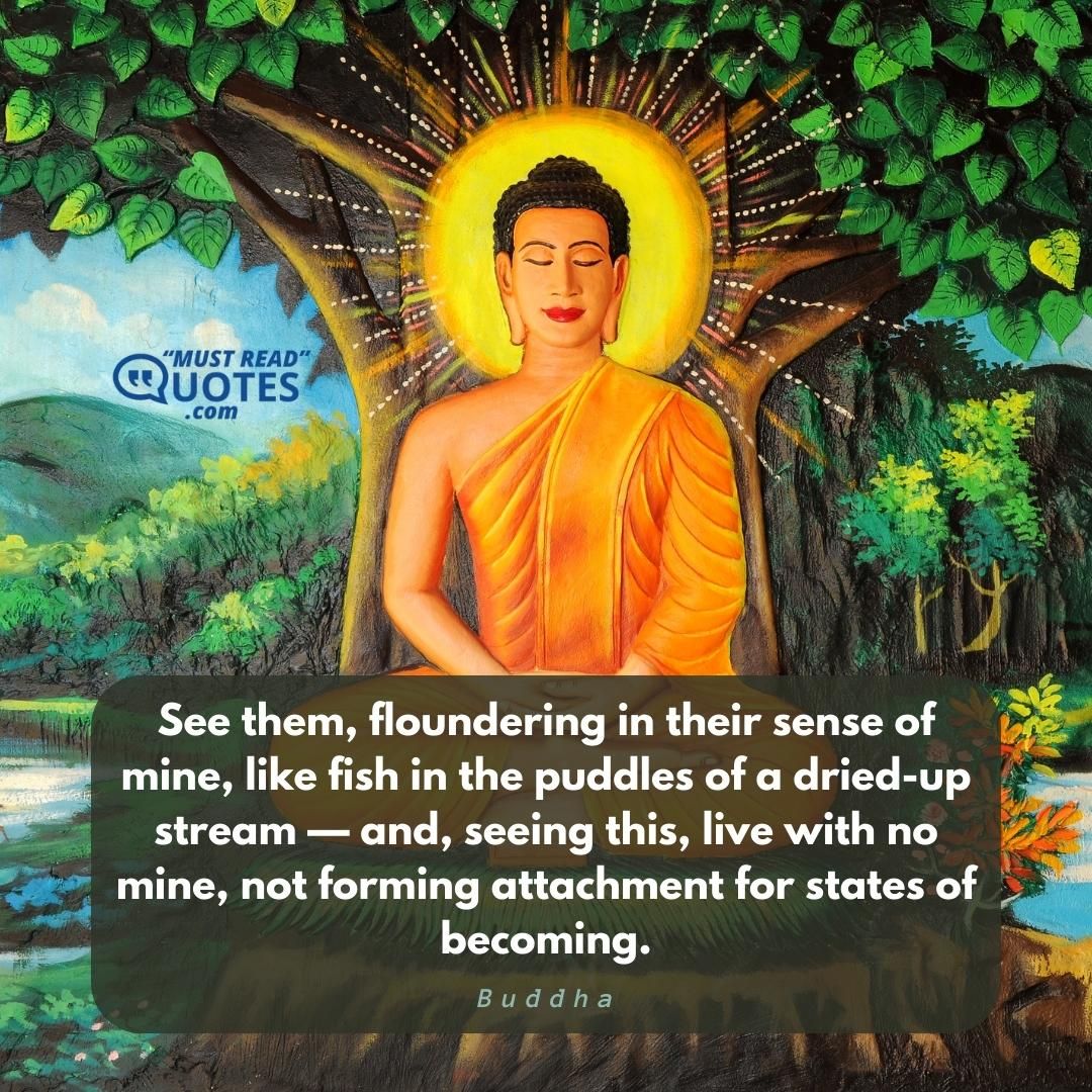See them, floundering in their sense of mine, like fish in the puddles of a dried-up stream — and, seeing this, live with no mine, not forming attachment for states of becoming.