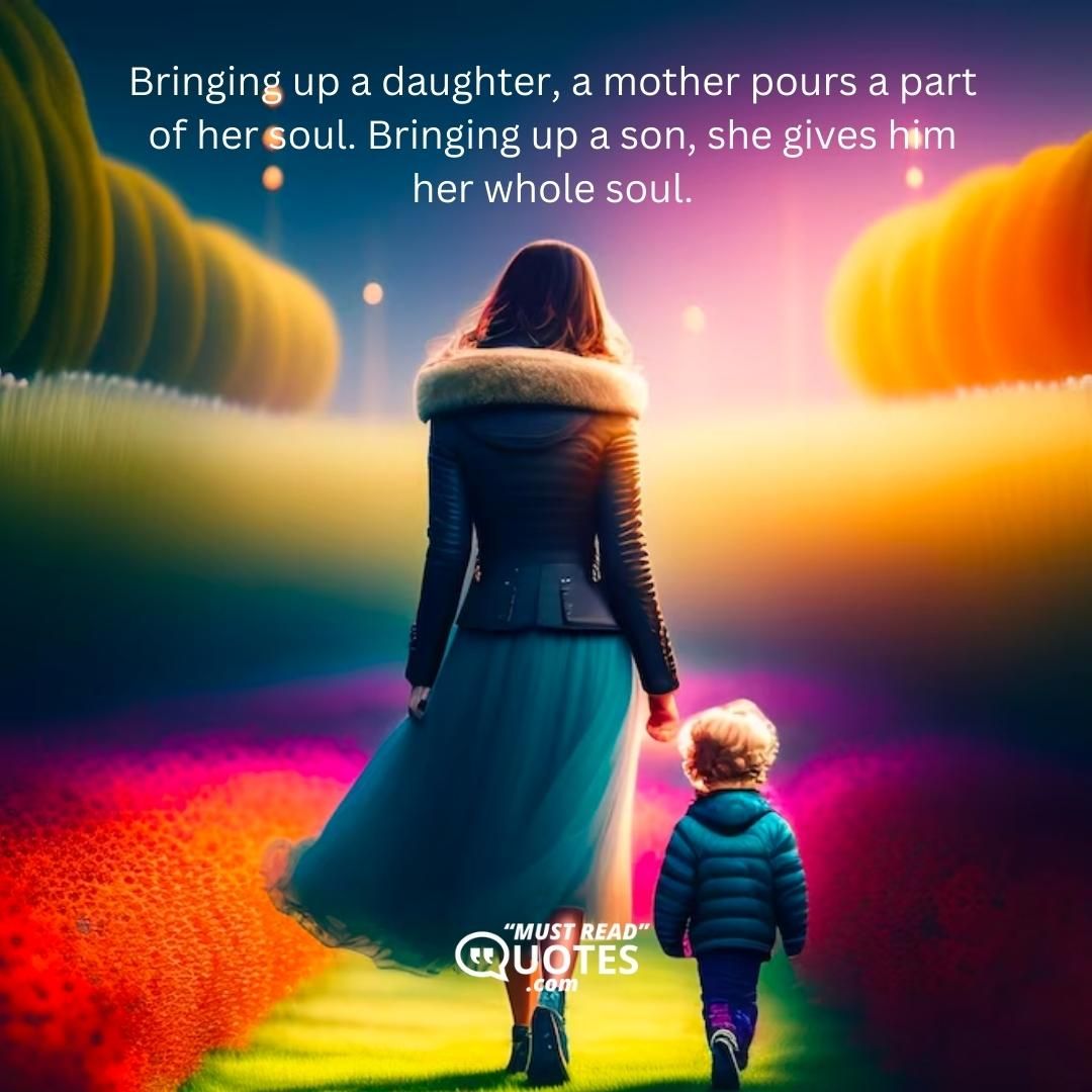 Bringing up a daughter, a mother pours a part of her soul. Bringing up a son, she gives him her whole soul.