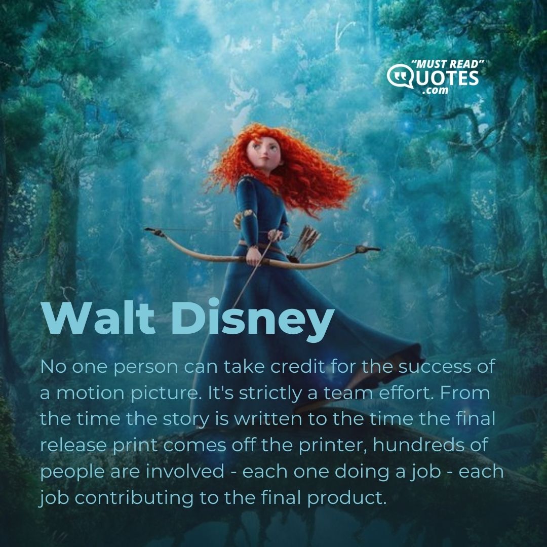 No one person can take credit for the success of a motion picture. It's strictly a team effort. From the time the story is written to the time the final release print comes off the printer, hundreds of people are involved - each one doing a job - each job contributing to the final product.