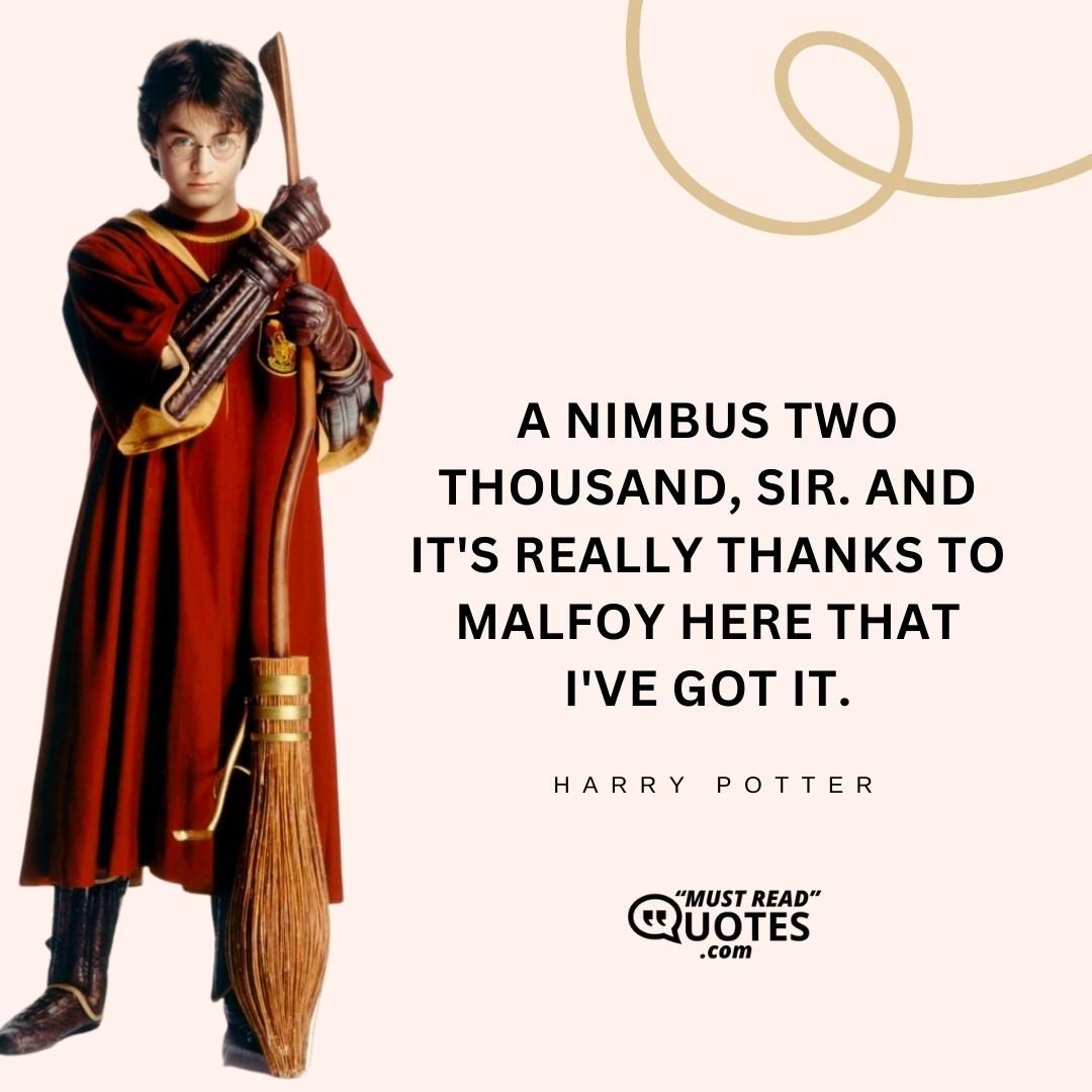 A Nimbus Two Thousand, sir. And it's really thanks to Malfoy here that I've got it.