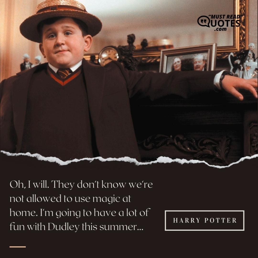 Oh, I will. They don't know we're not allowed to use magic at home. I'm going to have a lot of fun with Dudley this summer...