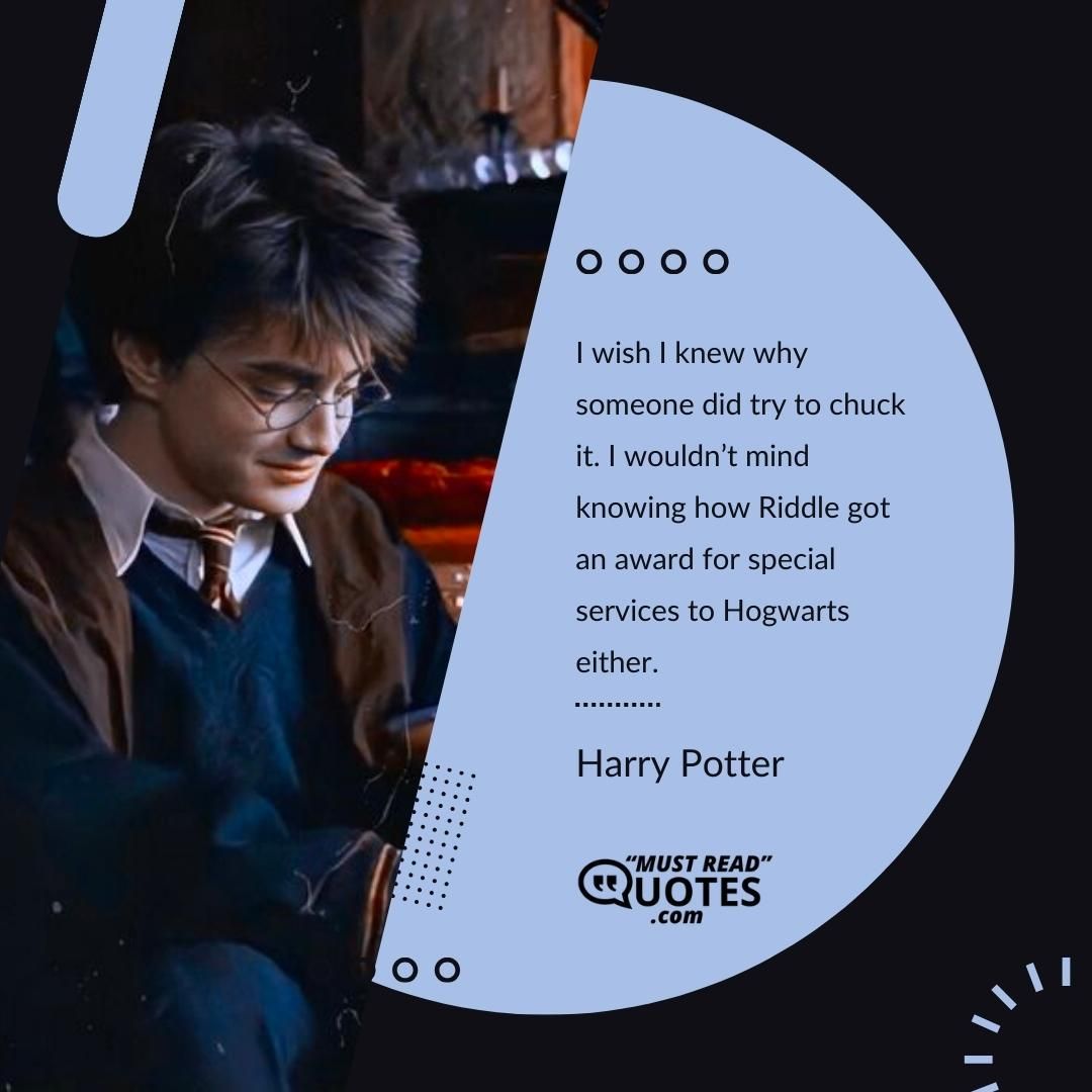 I wish I knew why someone did try to chuck it. I wouldn’t mind knowing how Riddle got an award for special services to Hogwarts either.