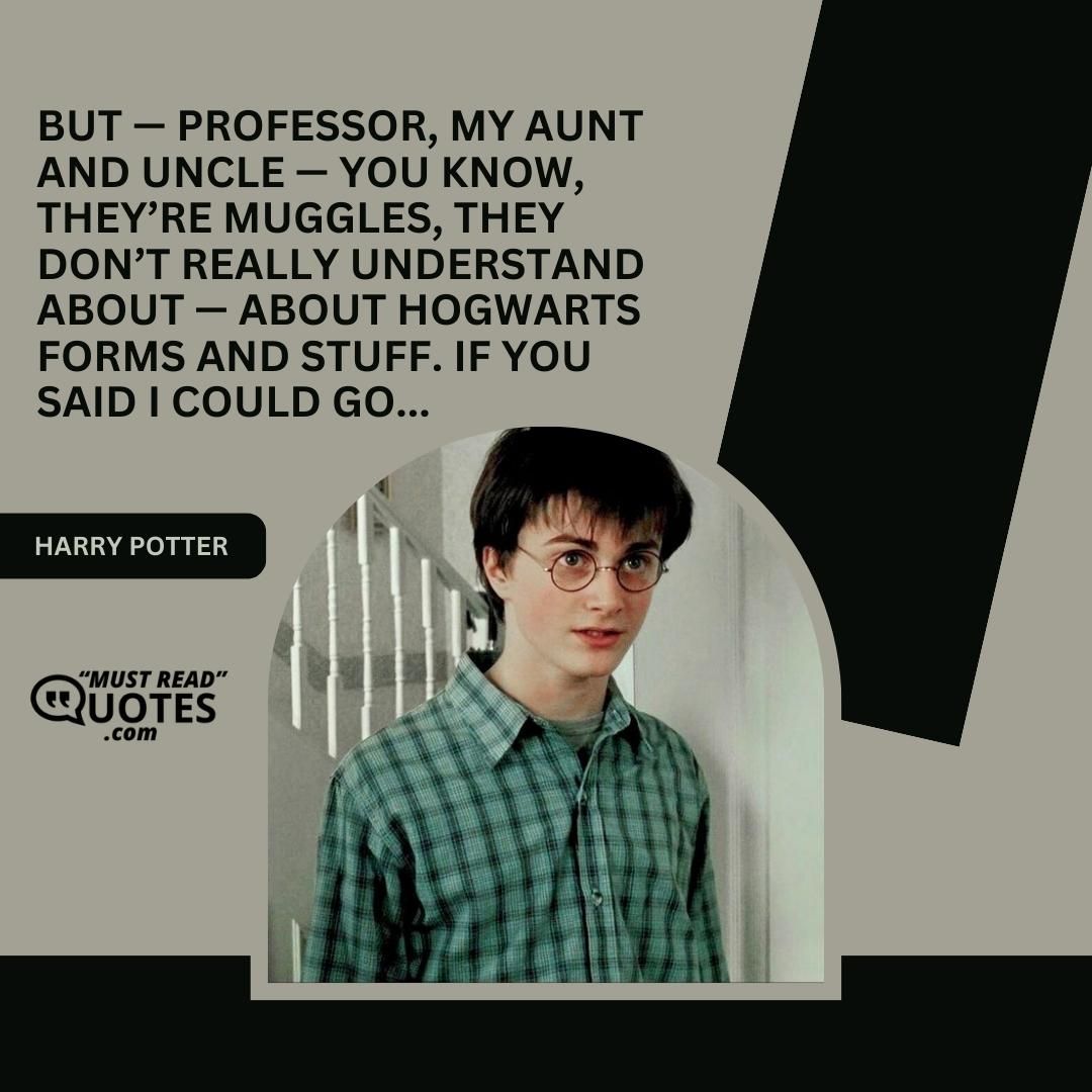 But — Professor, my aunt and uncle — you know, they’re Muggles, they don’t really understand about — about Hogwarts forms and stuff. If you said I could go...