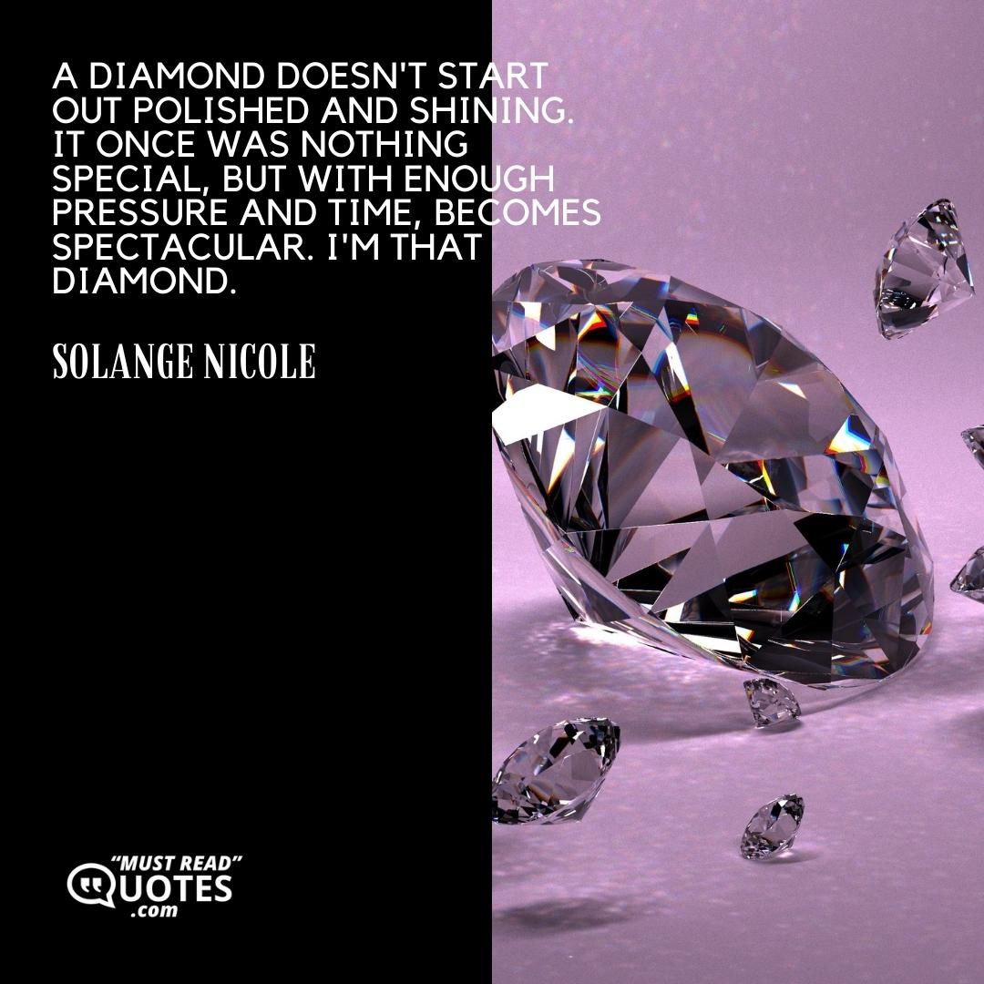 A diamond doesn't start out polished and shining. It once was nothing special, but with enough pressure and time, becomes spectacular. I'm that diamond.