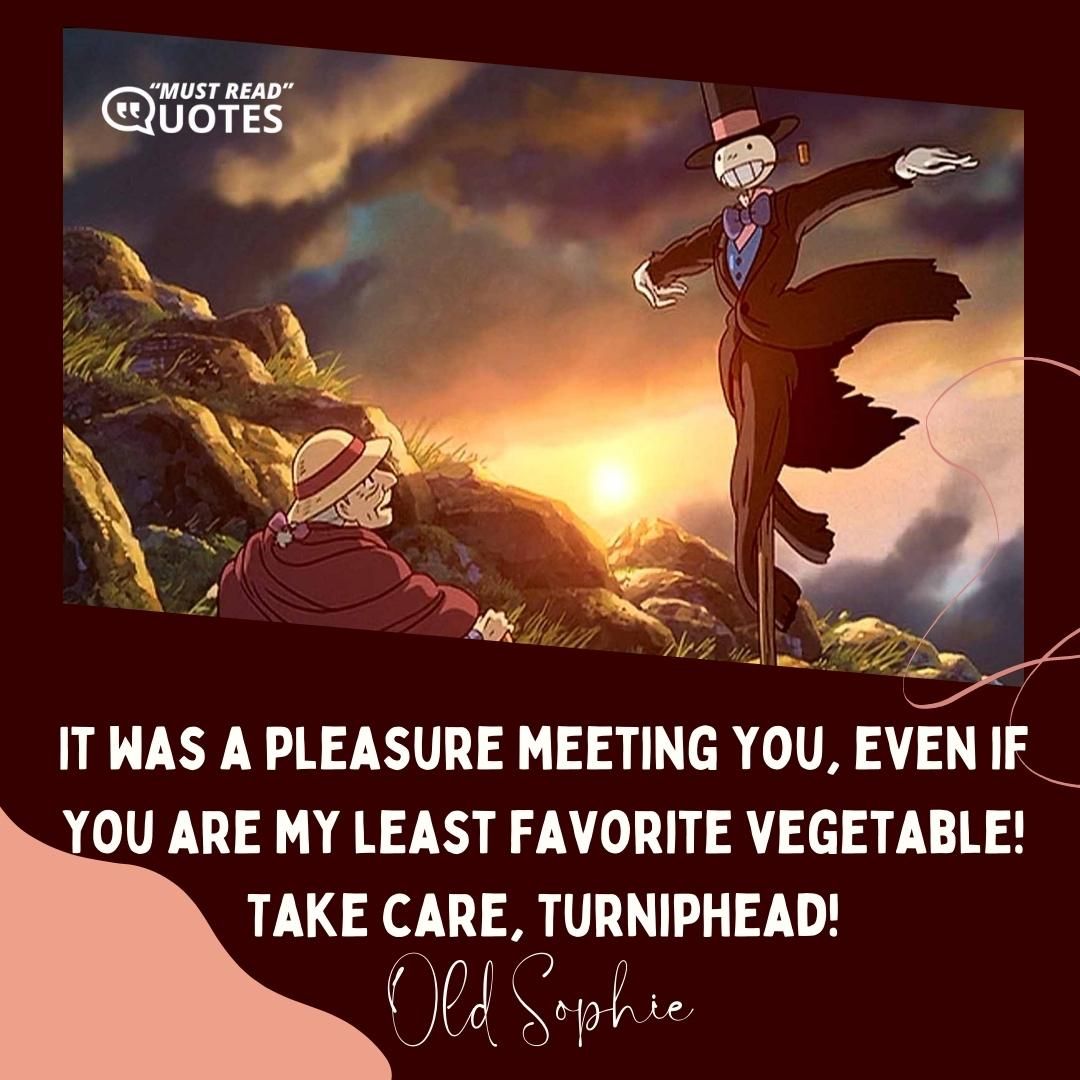 It was a pleasure meeting you, even if you are my least favorite vegetable! Take care, Turniphead!