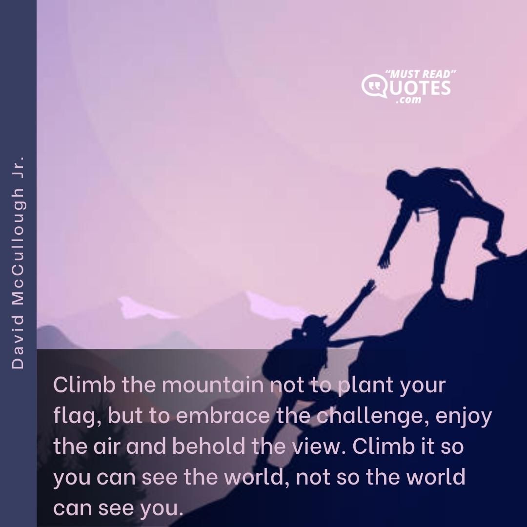 Climb the mountain not to plant your flag, but to embrace the challenge, enjoy the air and behold the view. Climb it so you can see the world, not so the world can see you.