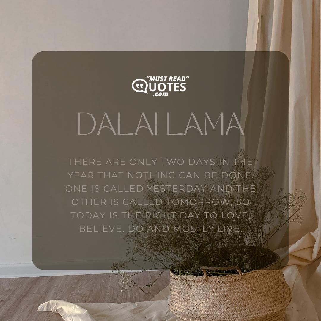 There are only two days in the year that nothing can be done. One is called yesterday and the other is called tomorrow, so today is the right day to love, believe, do and mostly live.