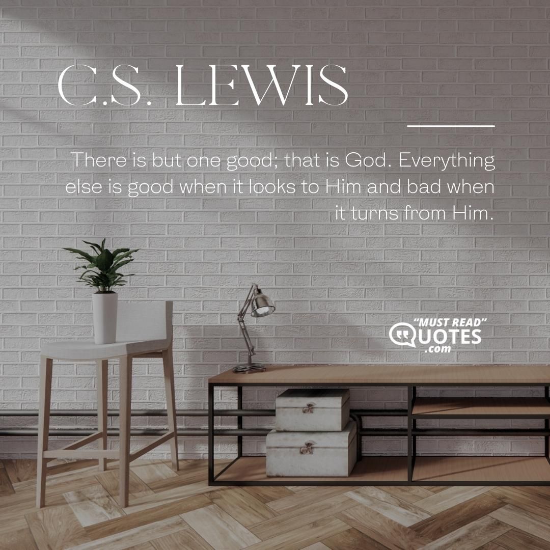 There is but one good; that is God. Everything else is good when it looks to Him and bad when it turns from Him.