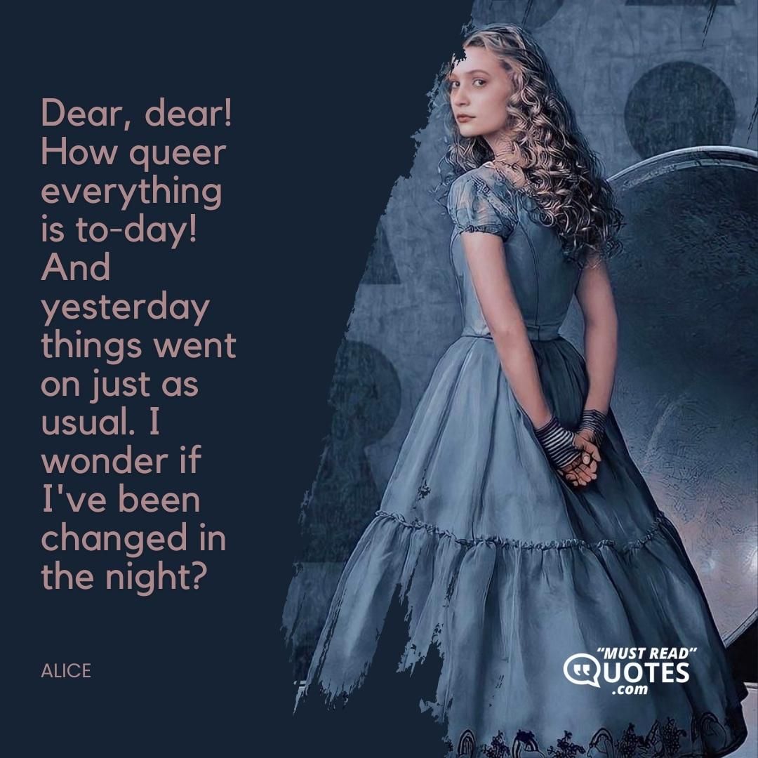 Dear, dear! How queer everything is to-day! And yesterday things went on just as usual. I wonder if I've been changed in the night?