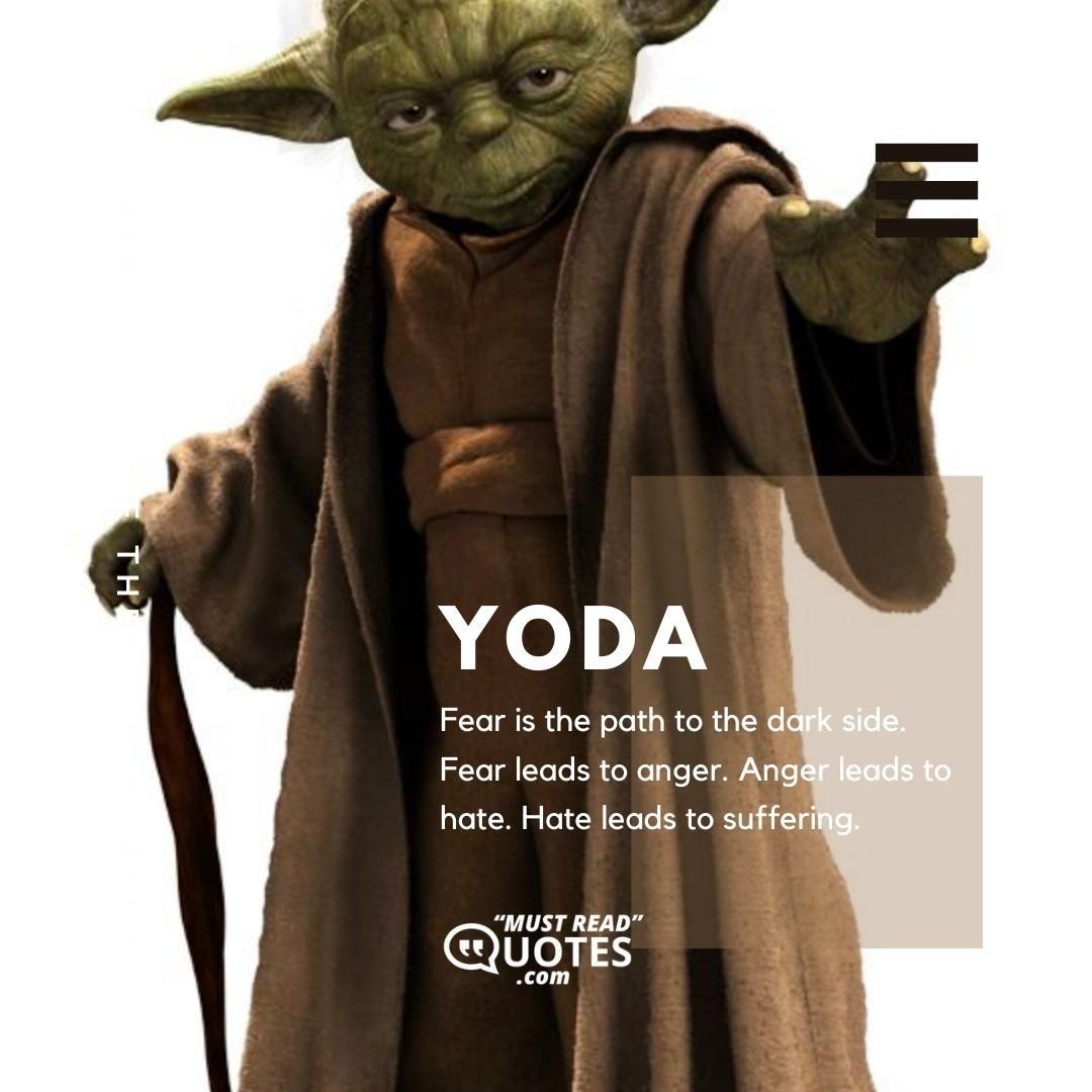 Fear is the path to the dark side. Fear leads to anger. Anger leads to hate. Hate leads to suffering.