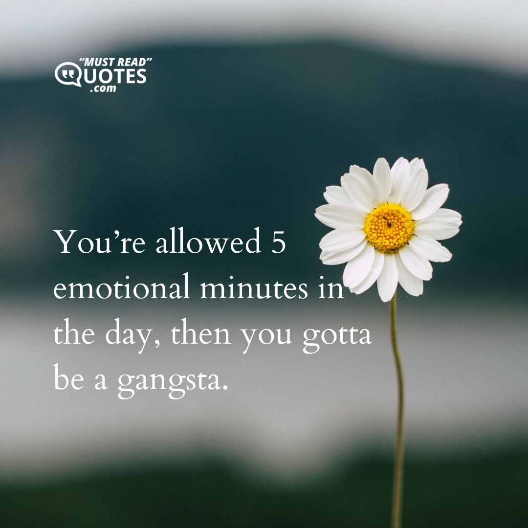 You’re allowed 5 emotional minutes in the day, then you gotta be a gangsta.