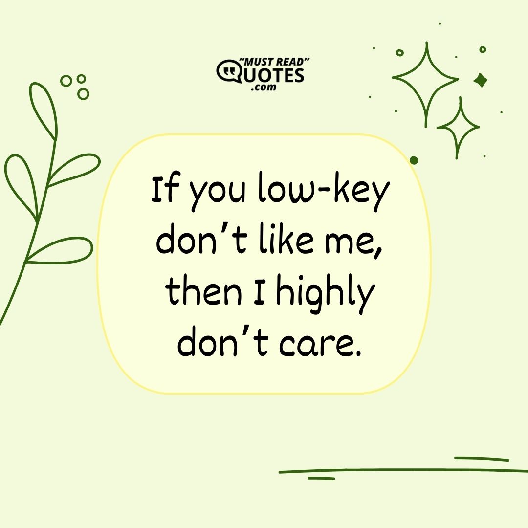 If you low-key don’t like me, then I highly don’t care.