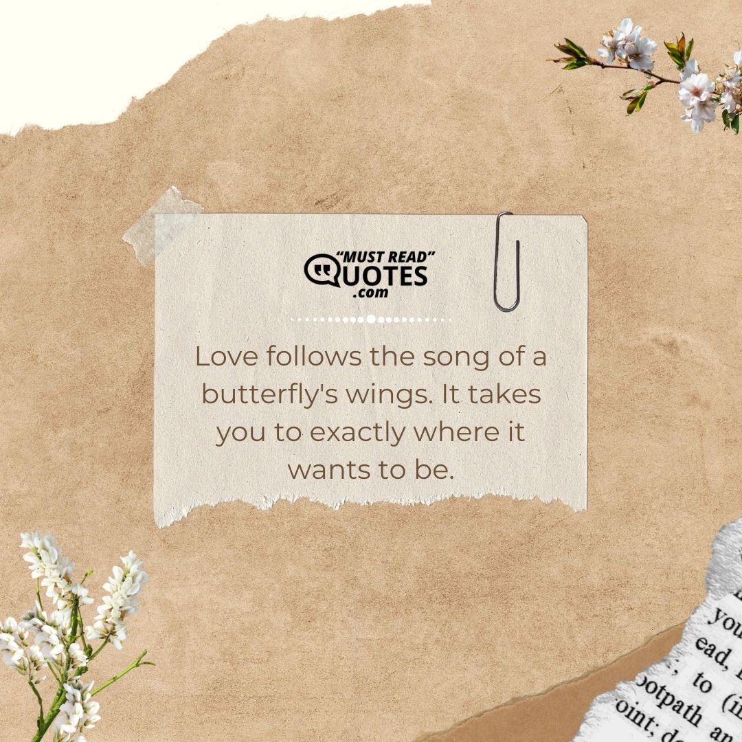 Love follows the song of a butterfly's wings. It takes you to exactly where it wants to be.