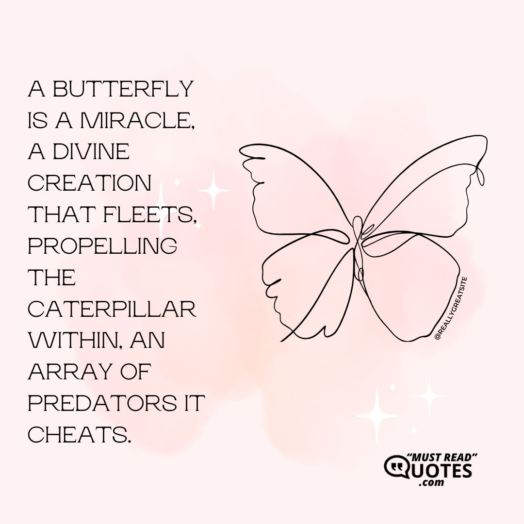 A butterfly is a miracle, a divine creation that fleets, propelling the caterpillar within, an array of predators it cheats.