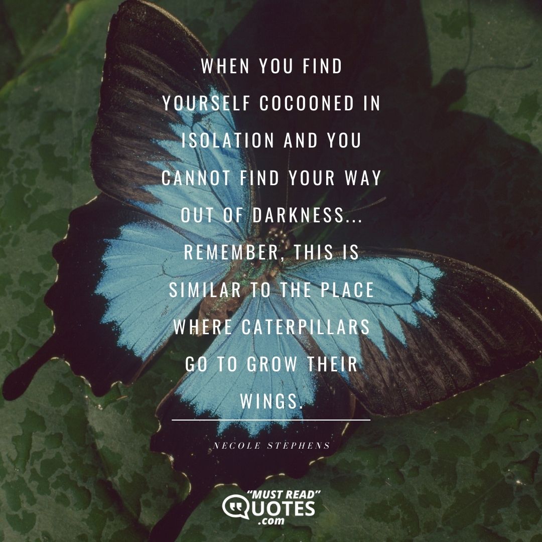 When you find yourself cocooned in isolation and you cannot find your way out of darkness... Remember, this is similar to the place where caterpillars go to grow their wings.
