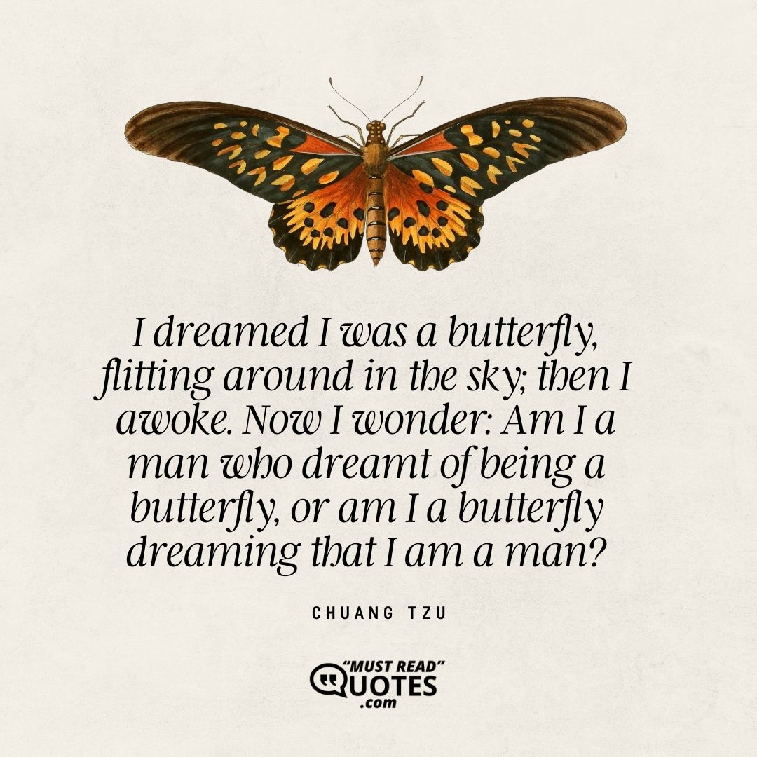 I dreamed I was a butterfly, flitting around in the sky; then I awoke. Now I wonder: Am I a man who dreamt of being a butterfly, or am I a butterfly dreaming that I am a man?