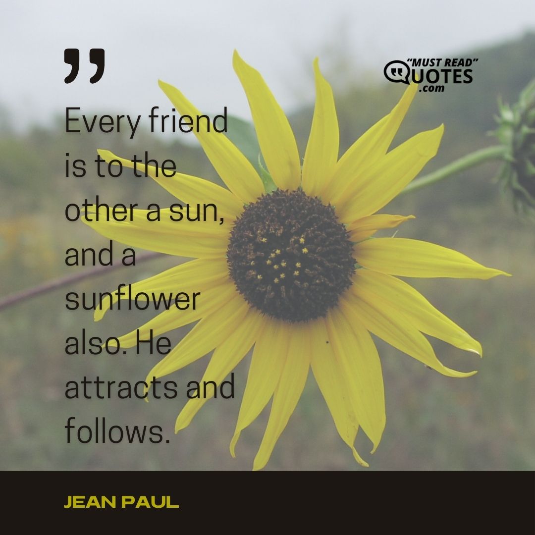 Every friend is to the other a sun, and a sunflower also. He attracts and follows.