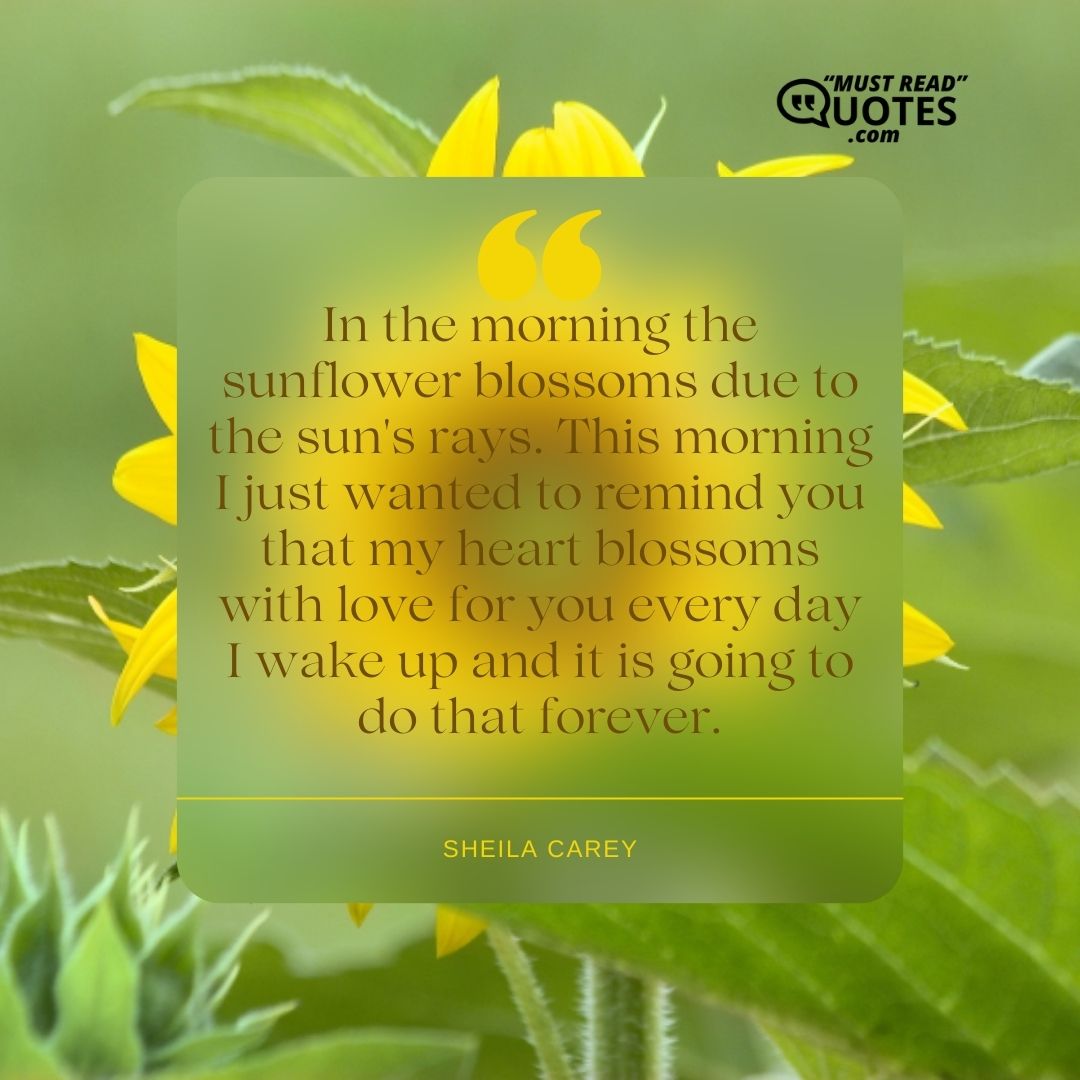 In the morning the sunflower blossoms due to the sun's rays. This morning I just wanted to remind you that my heart blossoms with love for you every day I wake up and it is going to do that forever.