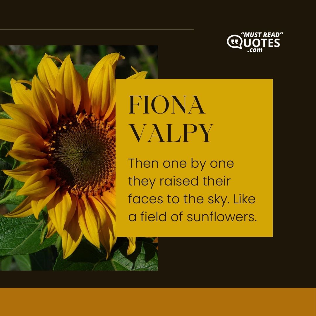 Then one by one they raised their faces to the sky. Like a field of sunflowers.