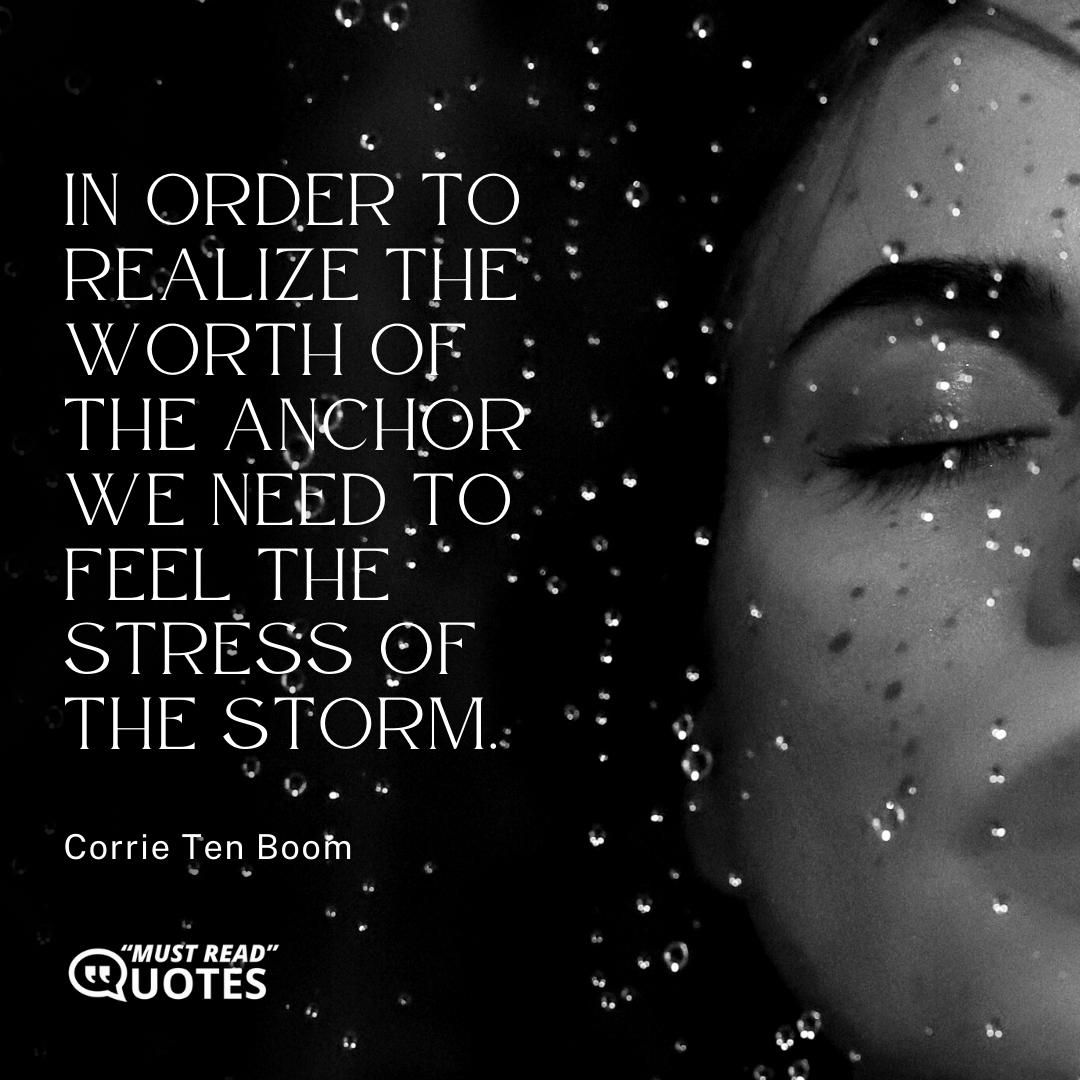 In order to realize the worth of the anchor we need to feel the stress of the storm.