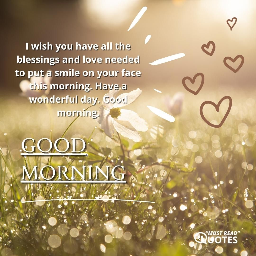 I wish you have all the blessings and love needed to put a smile on your face this morning. Have a wonderful day. Good morning.