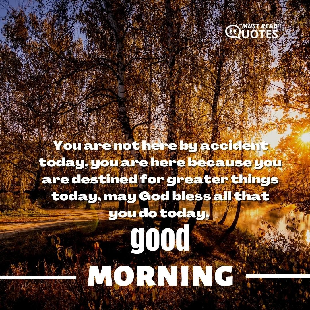 You are not here by accident today, you are here because you are destined for greater things today, may God bless all that you do today, good morning.