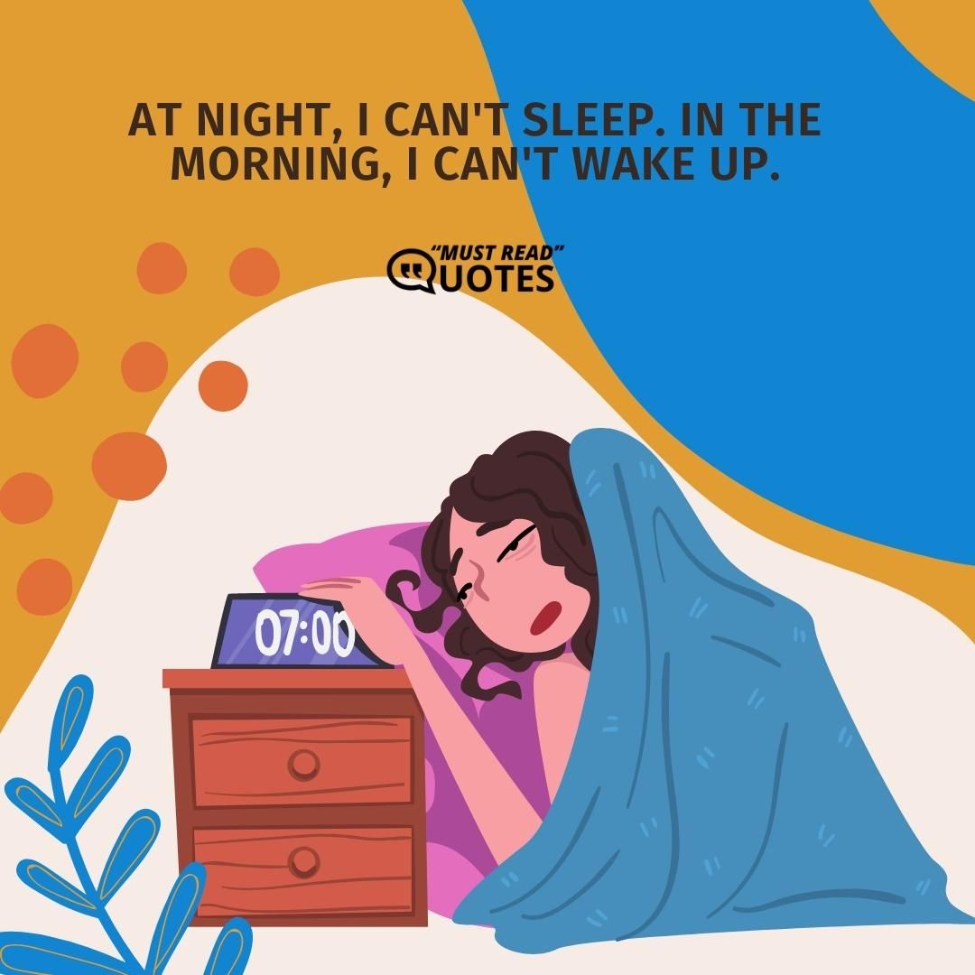 At night, I can't sleep. In the morning, I can't wake up.