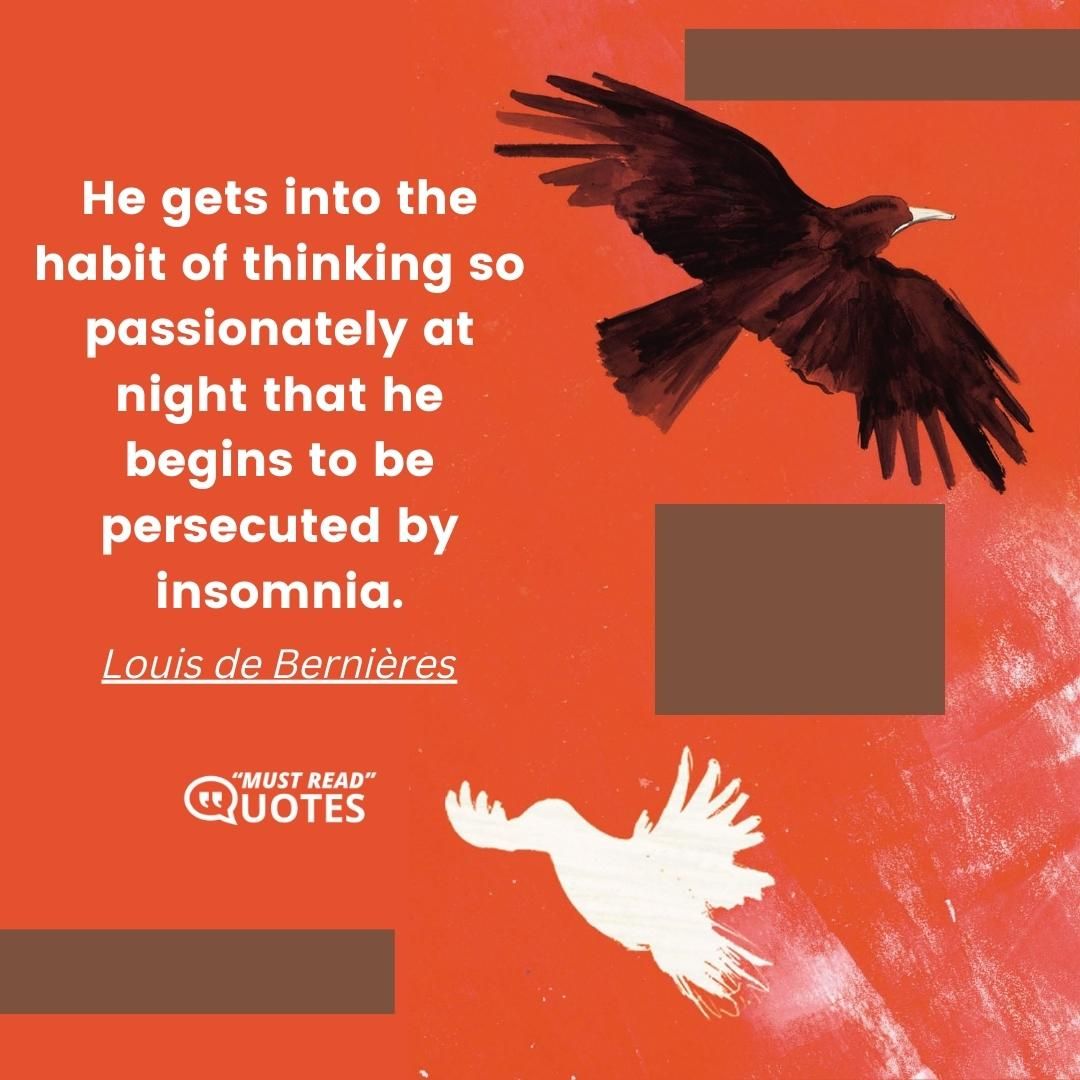 He gets into the habit of thinking so passionately at night that he begins to be persecuted by insomnia.
