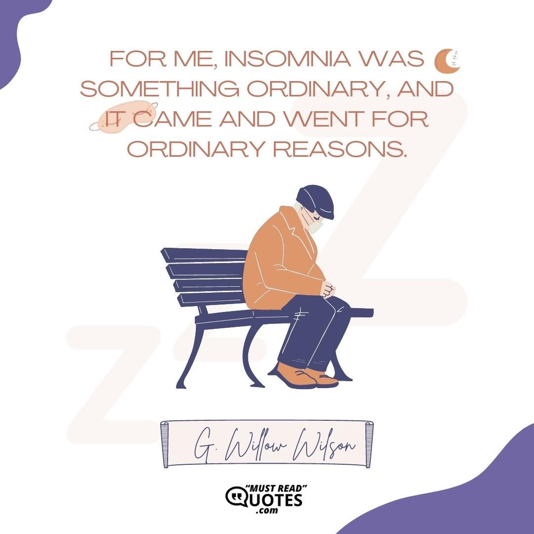 For me, insomnia was something ordinary, and it came and went for ordinary reasons.