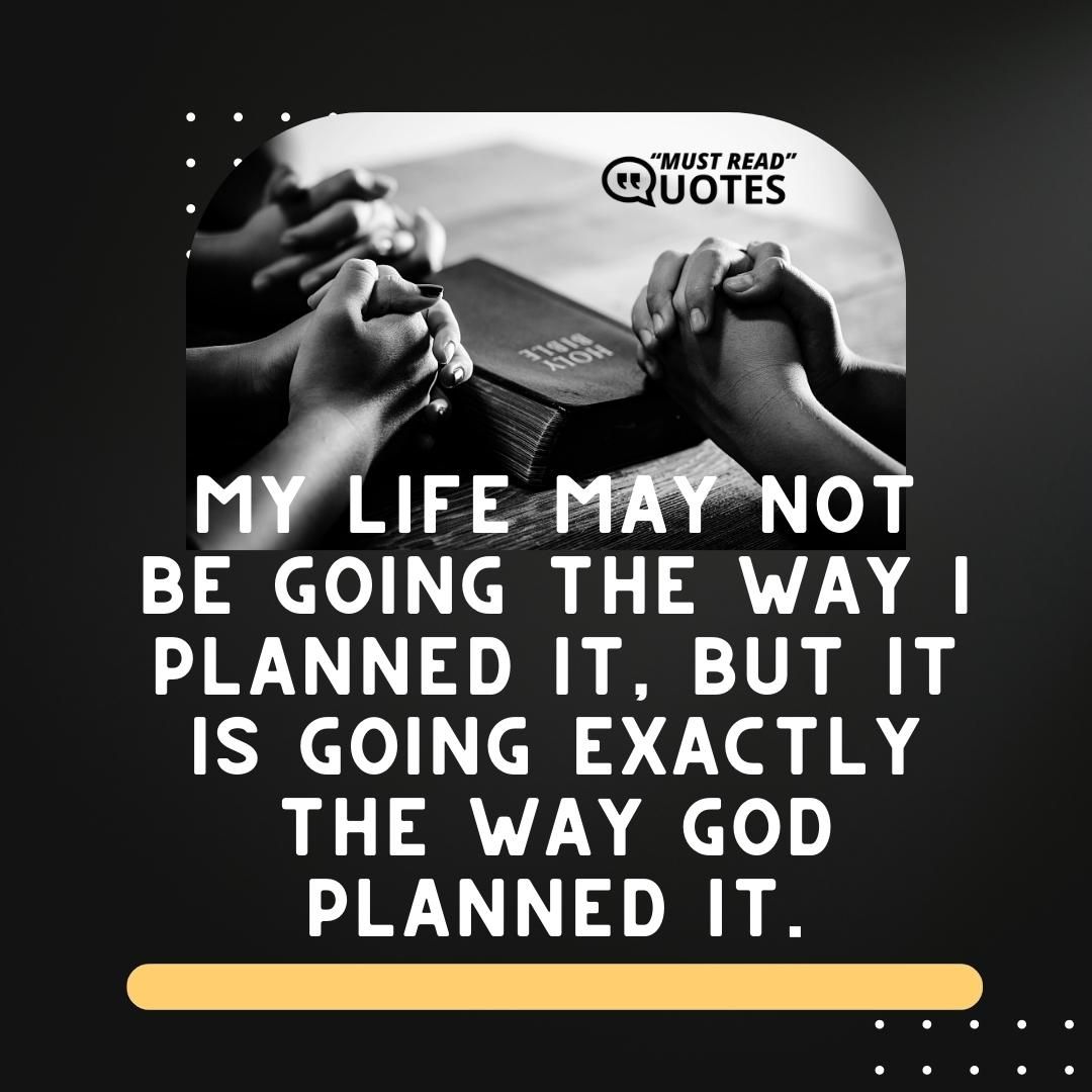 My life may not be going the way I planned it, but it is going exactly the way God planned it.