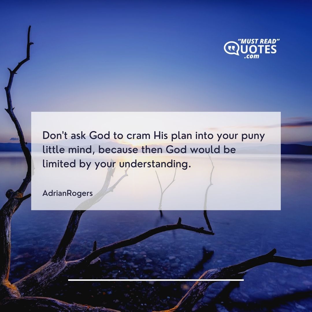 Don't ask God to cram His plan into your puny little mind, because then God would be limited by your understanding.